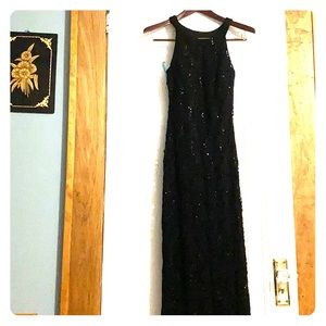 Black lace gown with sequins